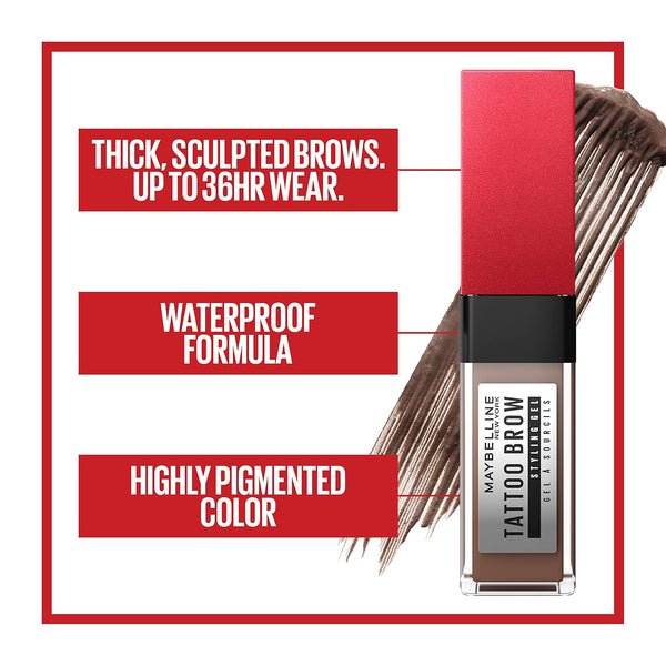 Maybelline Tattoo Studio Brow Styling Gel, Waterproof Eyebrow Make Up, Brow Tint for up to 36HR Wear, Blonde, 1 Count