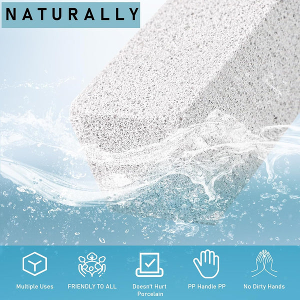 Pumice Cleaning Stone with Handle, 2 Pack Bowl Cleaner Toilet Brush, White | Non-Slip Long Plastic Handle, for Kitchen, Bath, Pool, Household Cleaning