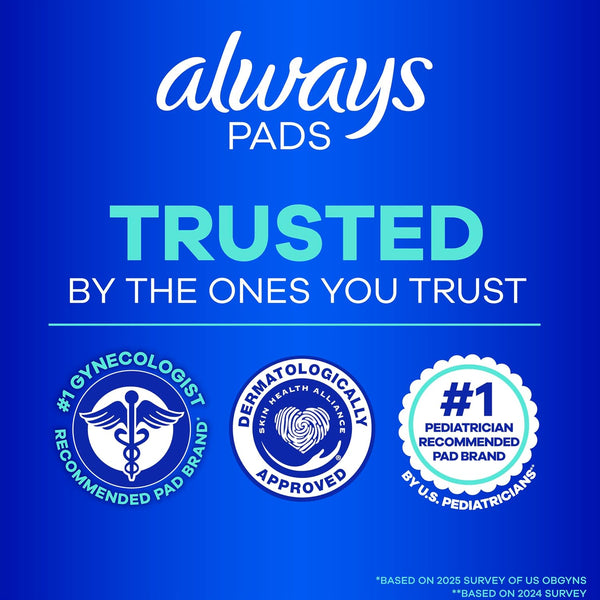 Always Ultra Thin Feminine Pads with Wings for Women, Size 1, Regular Absorbency, Unscented, Up to 100% Leak-Free Protection, 46 Count Size 1 46.0