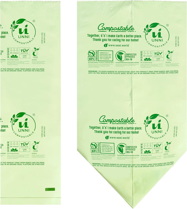 UNNI Compostable Liner Bags, 2.6 Gallon, 9.84 Liter, Extra Thick 0.71 Mil, 100 Count, Small Kitchen Food Scrap Waste Bags, ASTM D6400, US BPI, CMA