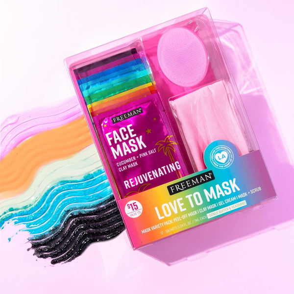 Freeman 14 Piece Love To Mask Variety Pack, Facial Masks For All Skin Types, Hydrate, Detoxify, & Clear Skin, Exfoliating Scrub, Bonus Headband