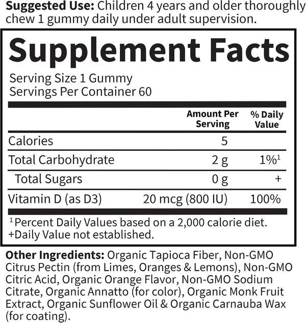Garden of Life Kids, Vitamin D3, Orange, 20 mcg (800 IU), 60 Vegetarian Gummies 60 Count (Pack of 1)