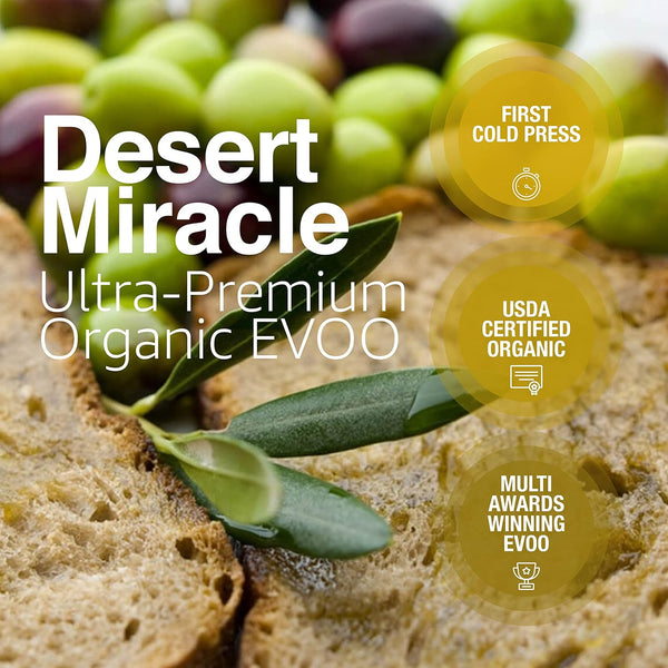 DESERTMIRACLE Cold Pressed Polyphenol Rich Moroccan Olive Oil, Organic Extra Virgin Olive Oil with High Polyphenols, First Cold Pressed EVOO from