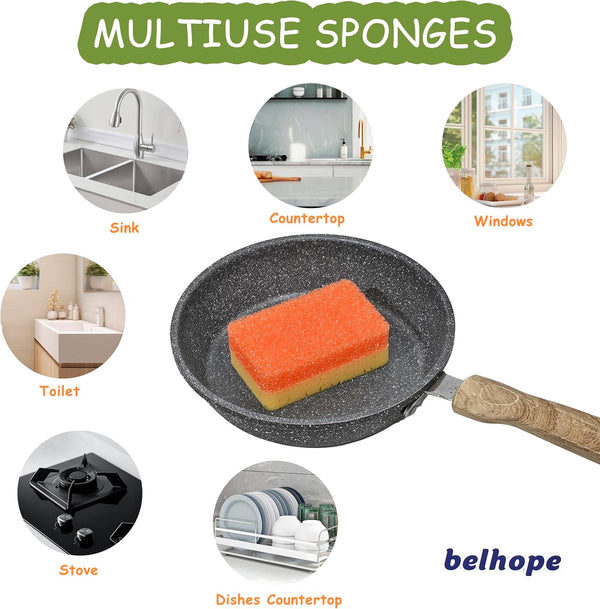 Belhope Scrub Sponges, Dual-Sided Temperature Controlled Scrubber - Scratch-Free Multipurpose Dish Sponges for Kitchen, Bathrooms, and Outdoor Use