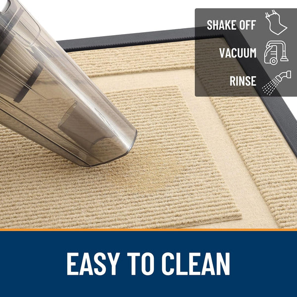 OLANLY Front Door Mat Outside 29.5x17, All-Season Heavy-Duty Rubber Doormat Beige Classic Border Rectangular 29.5" x 17"