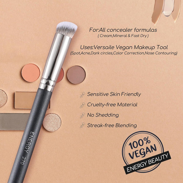ENERGY Concealer Brush under Eye Mini Angled Flat Top Kabuki Nose Contour Brush for Concealing Blending Setting Buffing with Powder Liquid Cream