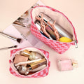 SOIDRAM 2 Pieces Makeup Bag Large Checkered Cosmetic Bag Capacity Canvas Mix Travel Toiletry Bag Organizer Cute Makeup Brushes Aesthetic