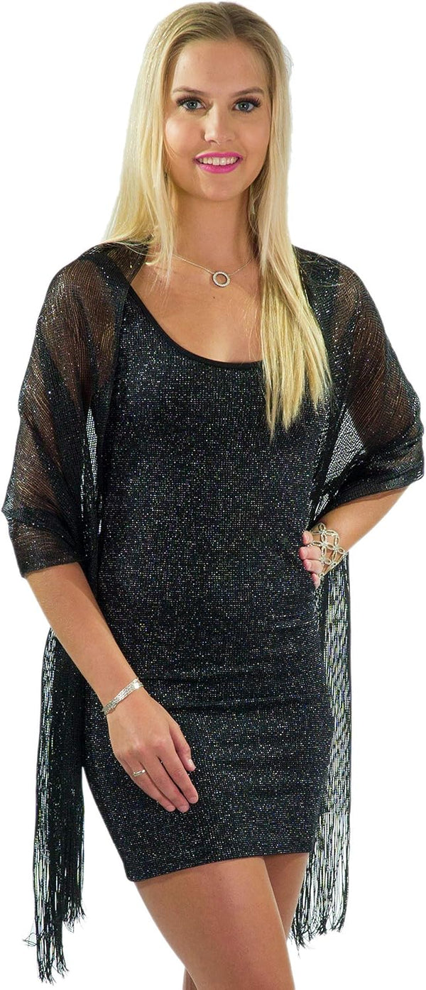 ShineGlitz Shawls and Wraps for Evening Dresses, Metallic Glitter Shawls for Women, Sparkling Wedding Giving Shawl Gift Black 1