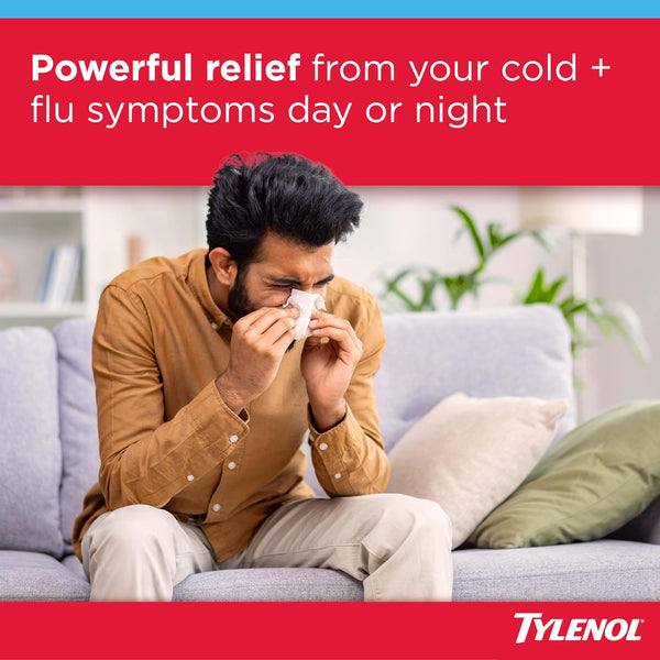 Tylenol Cold + Flu Severe Daytime + Nighttime Cold Medicine Caplets Combo Pack for Multi-Symptom, Cough, Sore Throat, Headache, Nasal Congestion