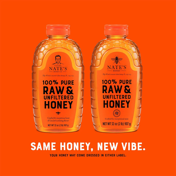 Nate's 100% Pure, Raw & Unfiltered Honey - Award-Winning Taste, 32oz. Squeeze Bottle 32 Ounce (Pack of 1)
