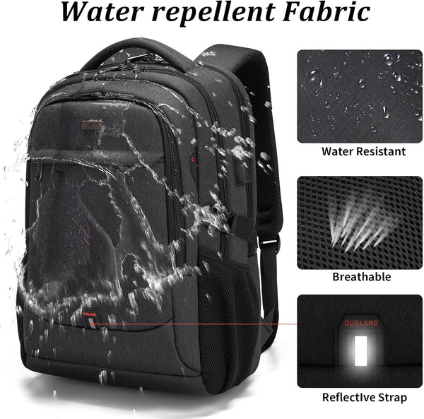 DUSLANG 17 Inch Laptop Backpack for Travel Water Resistant College Backpack for Men/Women Laptop Bag with USB Charging Port and clear Cosmetic