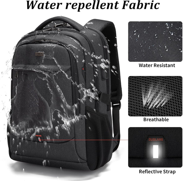 DUSLANG 17 Inch Laptop Backpack for Travel Water Resistant College Backpack for Men/Women Laptop Bag with USB Charging P
