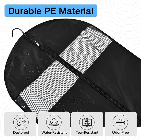 43" Suit Bags for Closet Storage and Travel, Garment Bags for Hanging Clothes, Suit Garment Bag for Men, Black Suit Cover Bags with Clear Window