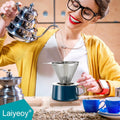 Laiyeoy Pour Over Coffee Dripper, Slow Drip Paperless Coffee Filter, Stainless Steel Pour Over Coffee Maker for Single Cup Brew, Double Mesh