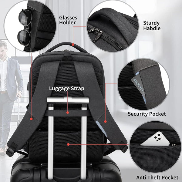 DUSLANG 17 Inch Laptop Backpack for Travel Water Resistant College Backpack for Men/Women Laptop Bag with USB Charging Port and clear Cosmetic