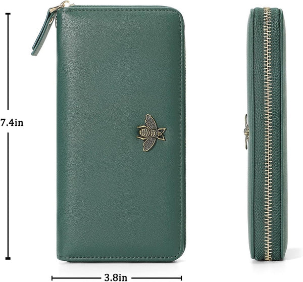 Women Wallet RFID Blocking Ladies Clutch Purses Long Wristlet Wallets for Women Dark Green