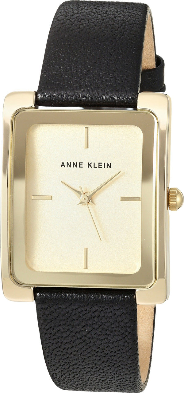 Anne Klein Women's Leather Strap Watch Black/Gold