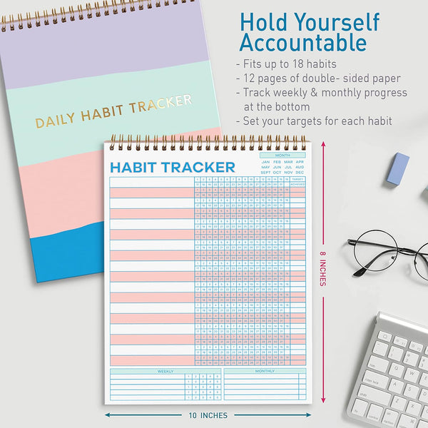 S&O Striped Habit Tracker Calendar - 24 Month Daily task Journal - Undated Routine Planner with Personalized Goal Chart for Health, Fitness &