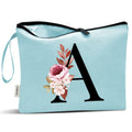 Vavabox A-Z Personalized Makeup Bag, Birthday Gifts for Women Mom, Gifts for Best Friend, Bride Bridesmaid Cosmetic bag (A, Aqua) Aqua A