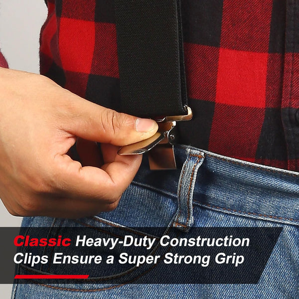 Ultrashang CLASSIC Mens Heavy-Duty Suspender: 2-Inch Wide, Sturdy Clips, X-Back, Adjustable Elastic Work Suspenders Black