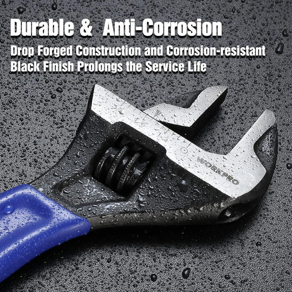 WORKPRO 6-Inch Adjustable Wrench, Cr-V Steel Wrench, Wide Jaw Black Oxide Wrench, Metric & SAE Scales, for Home, Garage, Workshop and DIY