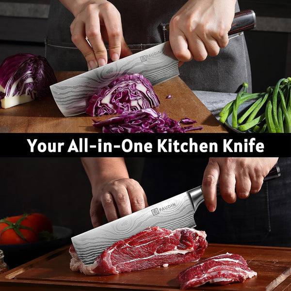 PAUDIN Nakiri Knife - 7" Razor Sharp Meat Cleaver and Vegetable Kitchen Knife, High Carbon Stainless Steel, Multipurpose Asian Chef Knife for Home
