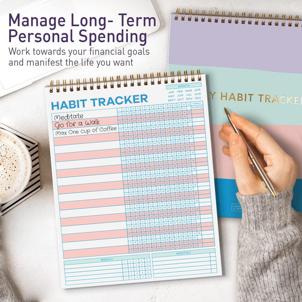 S&O Striped Habit Tracker Calendar - 24 Month Daily task Journal - Undated Routine Planner with Personalized Goal Chart for Health, Fitness &