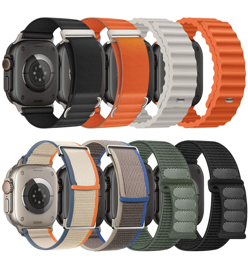 8 Pack Compatible with Apple Watch Ultra 3/2 Band 49mm 46mm 45mm 44mm 42mm Men Women,Breathable Trail Loop+Alpine Loop+Ocean +Nylon Sport Loop for