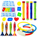 JOYIN 18Pcs Diving Pool Toys for Kids, Swimming Pool Toy with Storage Bag Includes 4 Pool Rings, 4 Diving Sticks, 4 Bandits, 6 Treasures