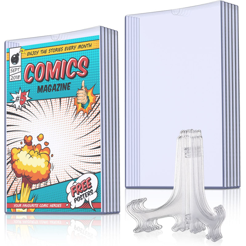 Zonon 5 Set Comic Book Display Case Set, Include Comic Book Sleeves and Clear Plastic Easels, 7.6 x 10.7 Inch Magazine Protectors for Collectors