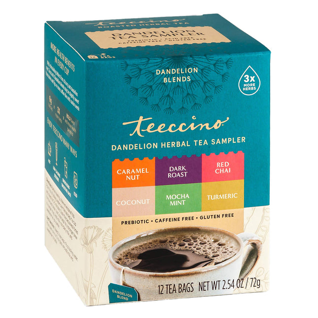 Teeccino Dandelion Tea Sampler - Caramel Nut, Coconut, Dark Roast, Mocha Mint, R