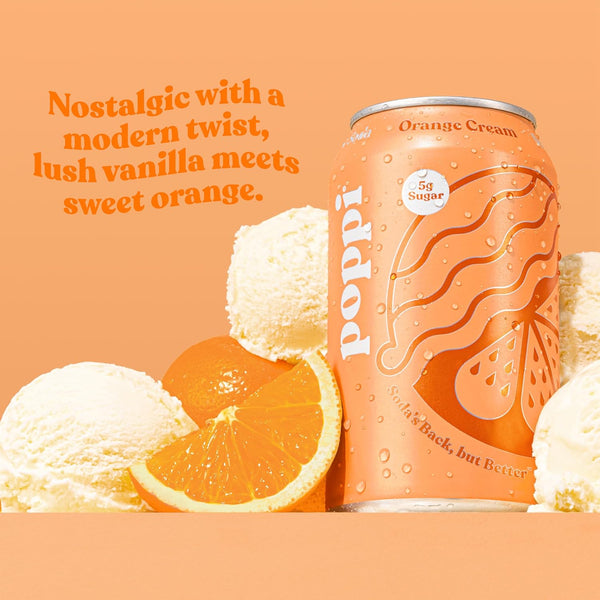 Poppi Prebiotic Soda, Sparkling Water & Fruit Juice, Orange Cream, 12 Oz, 12 Pack Orange Cream 12 Fl Oz (Pack of 12)