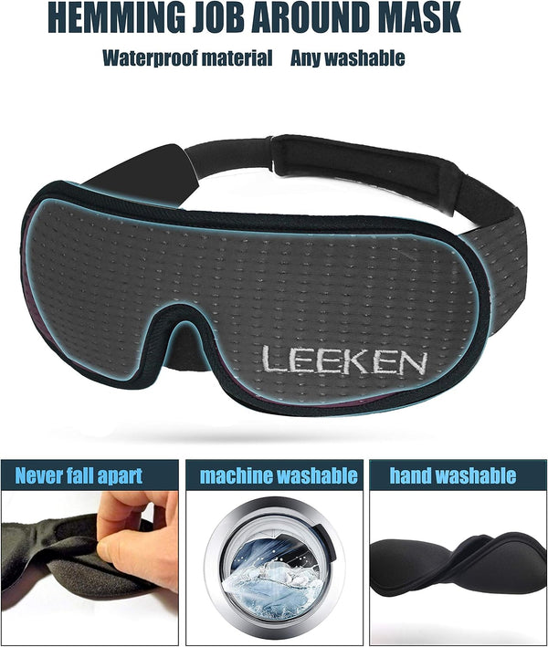LEEKEN 3D Sleeping Eye Mask - 100% Lights Blockout Sleep Mask for Men Women, Cool Sports Fabric Eye Cover for Travel/Nap/Night