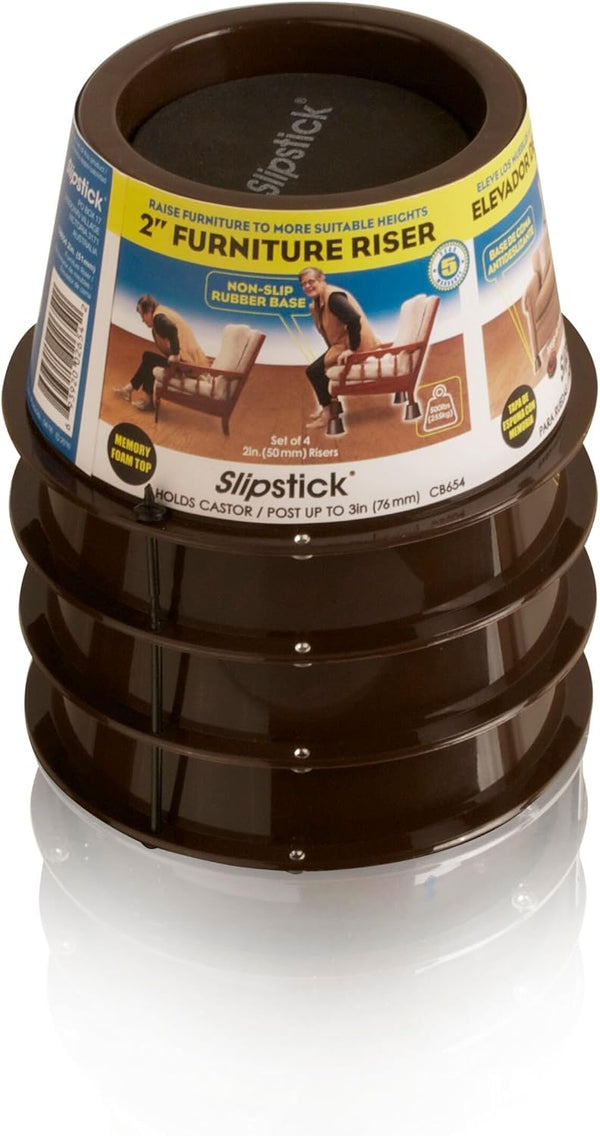Slipstick CB654 2 Inch Lift Furniture Risers / Bed Risers, Adds 2" Height to Heavy Furniture or Beds (Set of 4) Supports 2,000 lbs,Chocolate/Dark