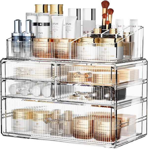 ZHIAI Stackable Organizer, Acrylic Cosmetic Organizer for Dresser, Vanity, Kitchen Cabinet, Bathroom, Under Sink, Home Organization and Storage (1
