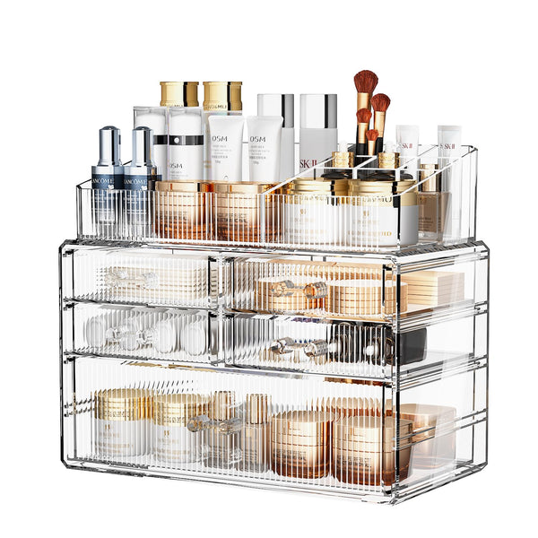 ZHIAI Stackable Organizer, Acrylic Cosmetic Organizer for Dresser, Vanity, Kitchen Cabinet, Bathroom, Under Sink, Home Organization and Storage (1