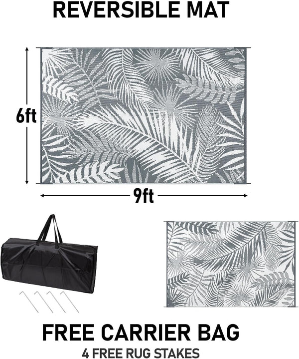 Outdoor Plastic Straw Rug - 6x9Ft Waterproof Reversible Patio Mat for Deck, Beach, RV, Camper, Backyard 6' x 9' (Rectangular) Cool Gray