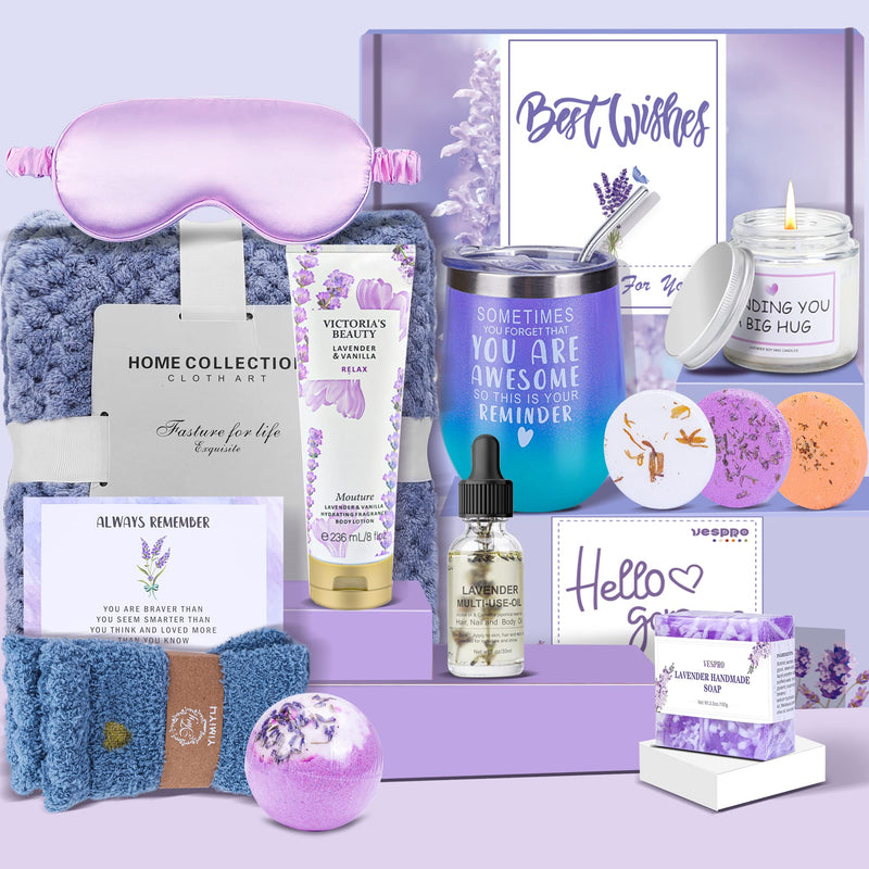 Spa Gift Baskets for Women - Spring Bath and Body Works Set, Relaxing Sympathy Box for Mom, Sister, Wife, Lover Purple