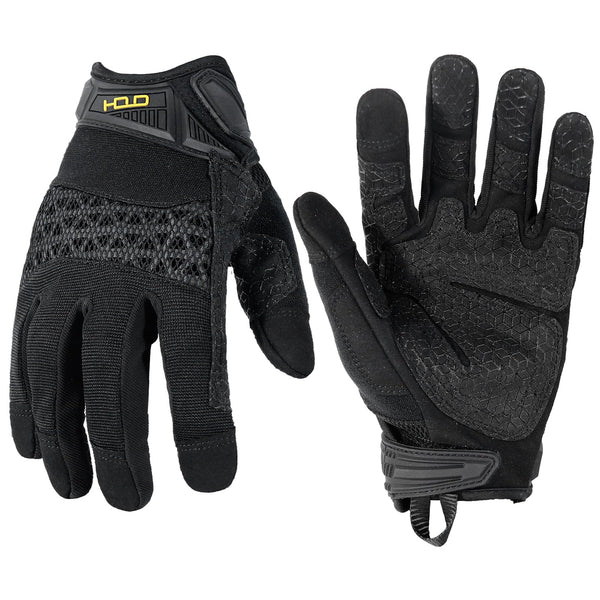 HANDLANDY Mens Work Gloves Touch screen, Utility Mechanic Gloves, Flexible Breathable Fit- Padded Knuckles & Palm X-Large Black