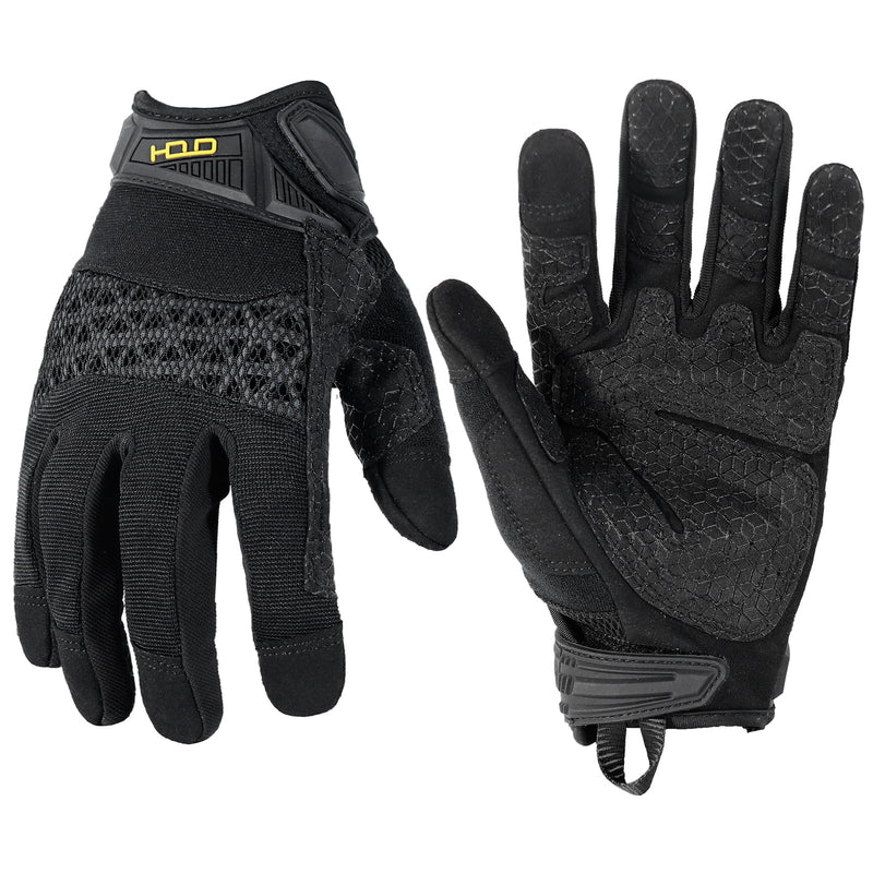 HANDLANDY Mens Work Gloves Touch screen, Utility Mechanic Gloves, Flexible Breathable Fit- Padded Knuckles & Palm X-Large Black