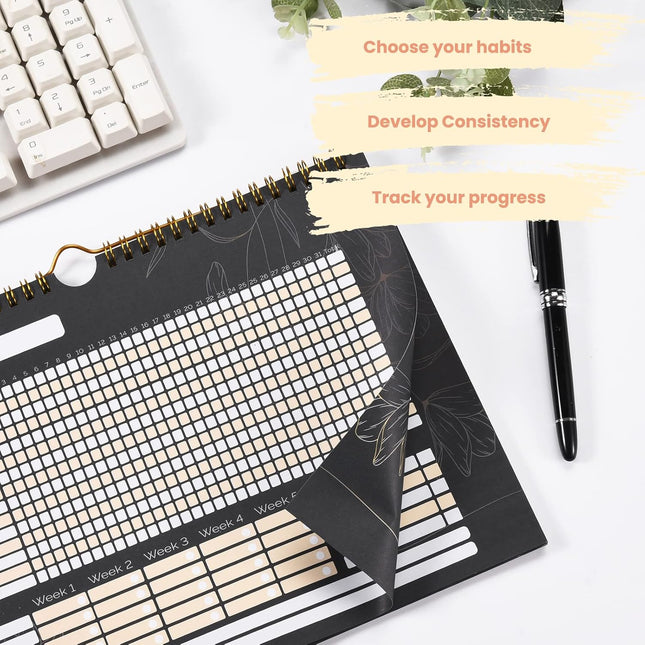 Habit Tracker Calendar: 24-Month Goal Planner with 120GSM Paper and Metallic Spi