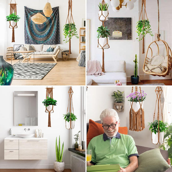SFENNGPET Macrame Plant Hangers, 6Pack Hanging Planters for Indoor Plants Caramel