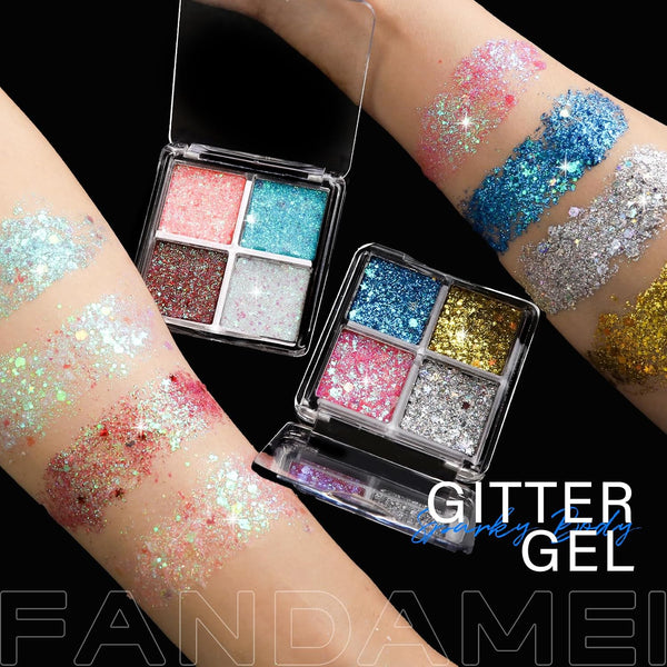 FANDAMEI Face Glitter, Body Glitter for Women, 2PCS 8 Colors Glitter Gel for Face, Hair Glitter for Kids, Fairy Rave Mermaid Makeup pink/red/light
