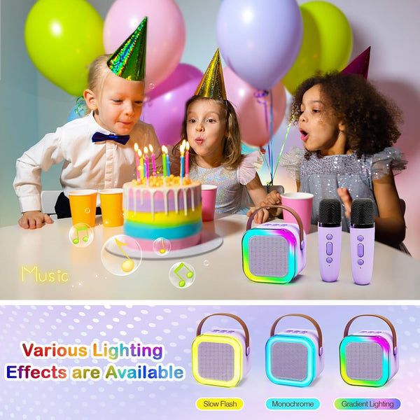 ShinePick Kids Karaoke Machine with 2 Wireless Microphones Portable Bluetooth Mini Karaoke Machine Speaker Kids Toys Christmas Birthday Gift for 3