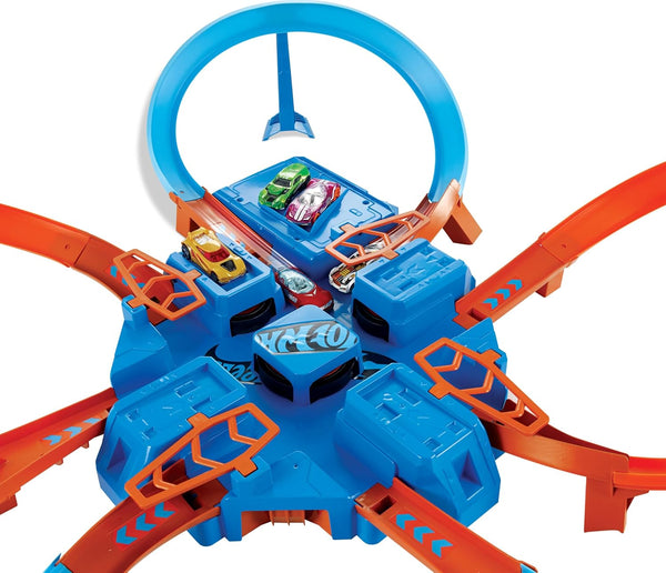 Hot Wheels Track Set with 1:64 Scale Toy Car, 4 Intersections for Crashing, Powered by a Motorized Booster, Criss-Cross Crash Track (Amazon