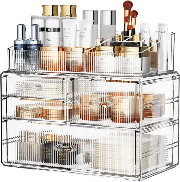 ZHIAI Stackable Storage Drawer, Acrylic Organizer, Cosmetic Organizer for Dresser, Vanity, Kitchen Cabinet, Bathroom, Under Sink, Home