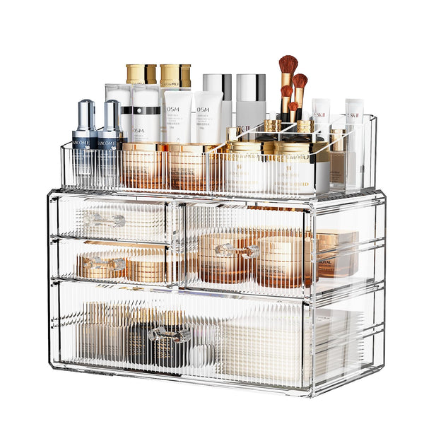 ZHIAI Stackable Storage Drawer, Acrylic Organizer, Cosmetic Organizer for Dresser, Vanity, Kitchen Cabinet, Bathroom, Under Sink, Home