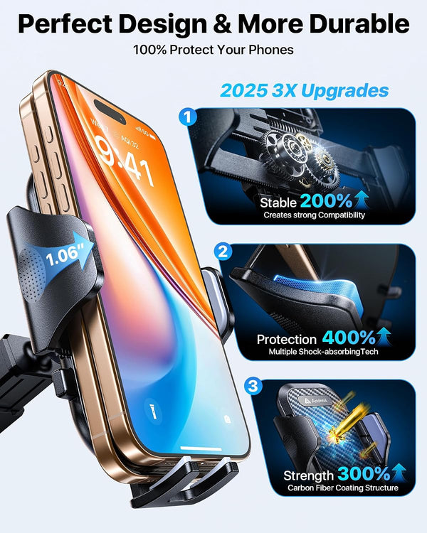 andobil Military-Grade Phone Holders for Your Car 【89+ LBS Strongest Suction & Metal Clip】 2026 Ultimate Car Phone Holder, Dashboard Windshield