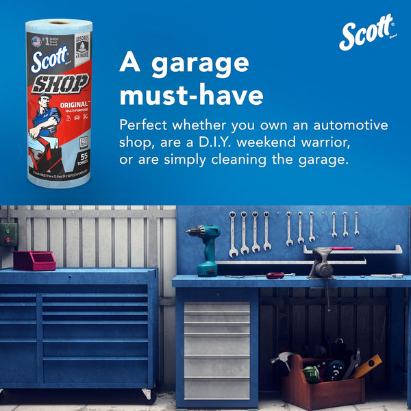 Scott Shop Original Blue Towels (75130), 9.4"X11" Cloth-Like Paper Towel (30 Rolls of 55 Sheets, 1,650 Sheet Total)