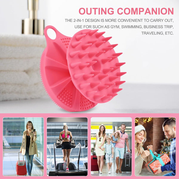 INNERNEED 2-In-1 Silicone Body Scrubber and Scalp Massager Shampoo Brush, Food-Grade Soft Material, More Hygienic, Easily Lather, Convenient for